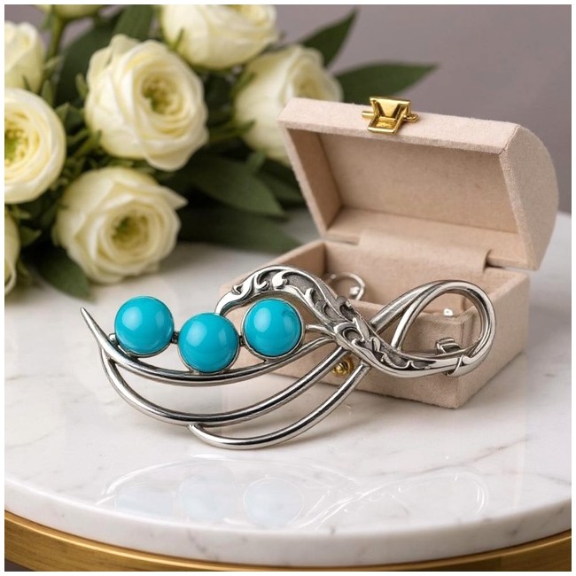 Sterling silver brooch with turquoise B 117 | Polcarat Design