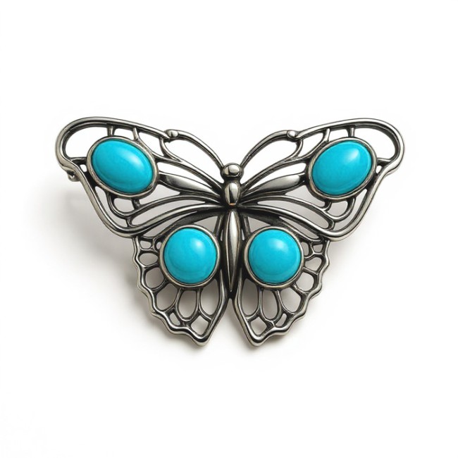 Sterling silver butterfly brooch with turquoise B 123