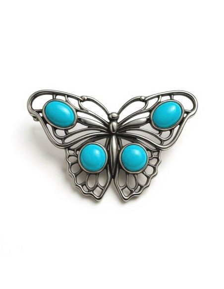 Broszka Srebrna z Turkusami B 123 Motyl|Polcaratdesign.pl Biżuteria