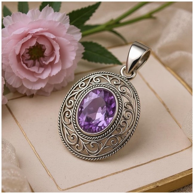 Sterling silver pendant with oval crystal W 2114 | Polcarat Design
