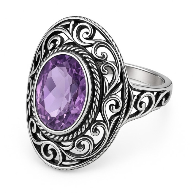 Sterling silver ring with oval crystal PK 2114 | Polcarat Design