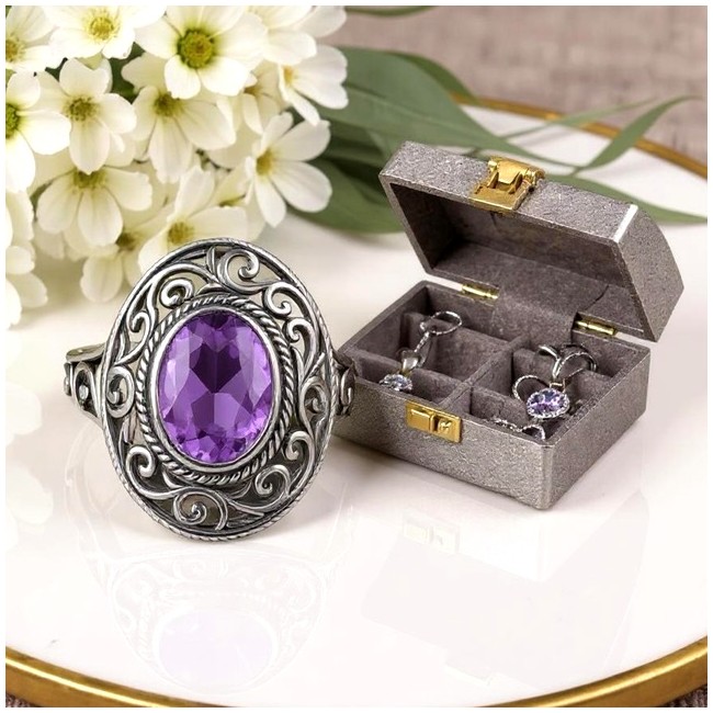 Sterling silver ring with oval crystal PK 2114 | Polcarat Design