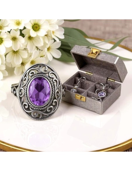 Sterling silver ring with oval crystal PK 2114 | Polcarat Design