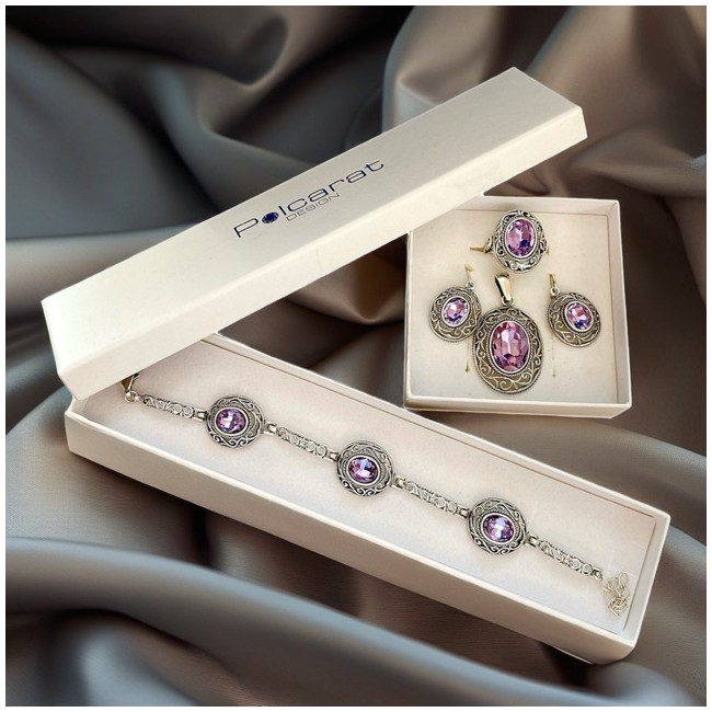 Sterling silver ring with oval crystal PK 2114 | Polcarat Design