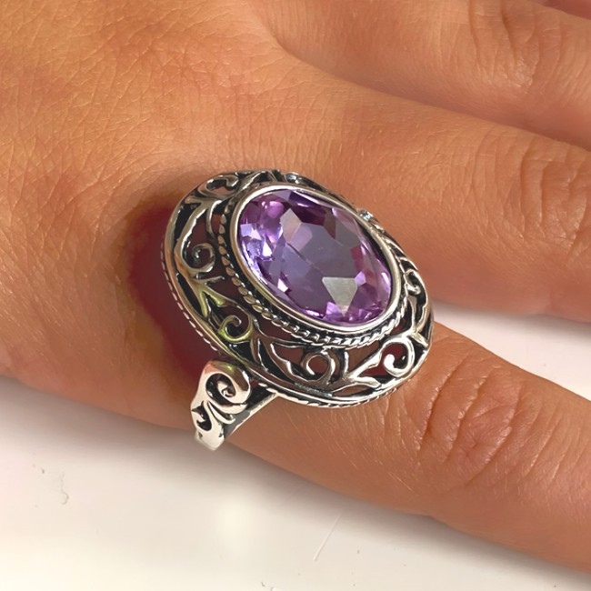 Sterling silver ring with oval crystal PK 2114 | Polcarat Design