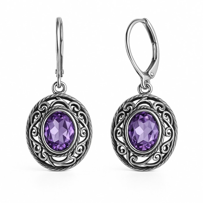 Sterling silver earrings with oval crystal K 2114 | Polcarat Design