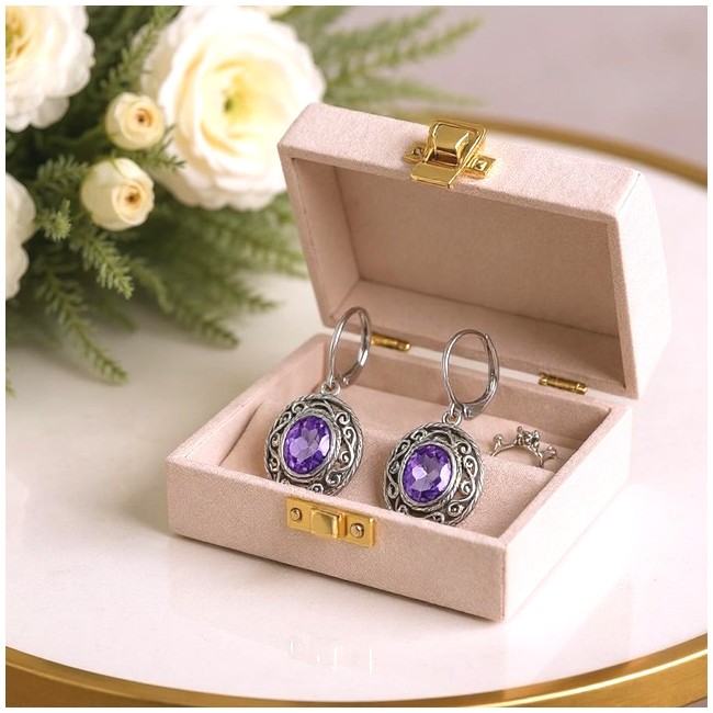 Sterling silver earrings with oval crystal K 2114 | Polcarat Design
