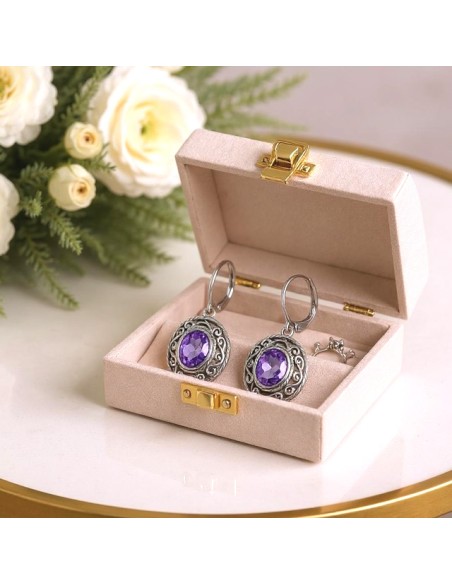 Sterling silver earrings with oval crystal K 2114 | Polcarat Design