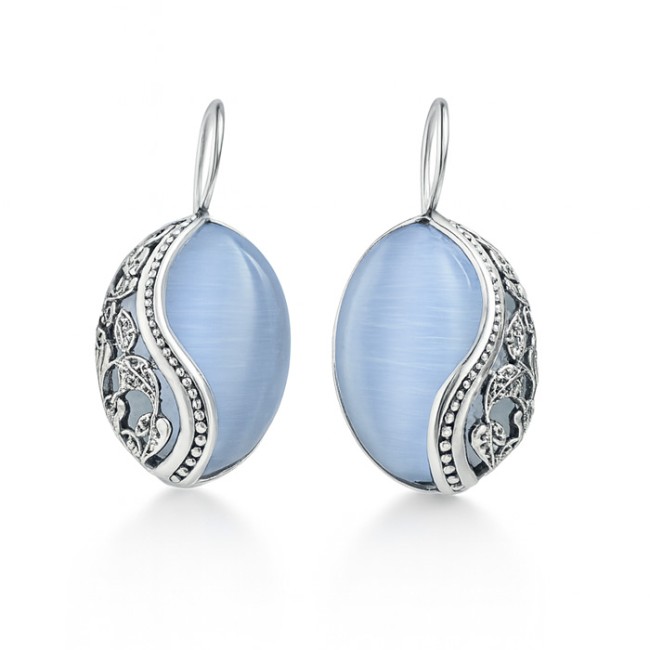 Sterling silver earrings with cat's eye K2 1716 | Polcarat Design