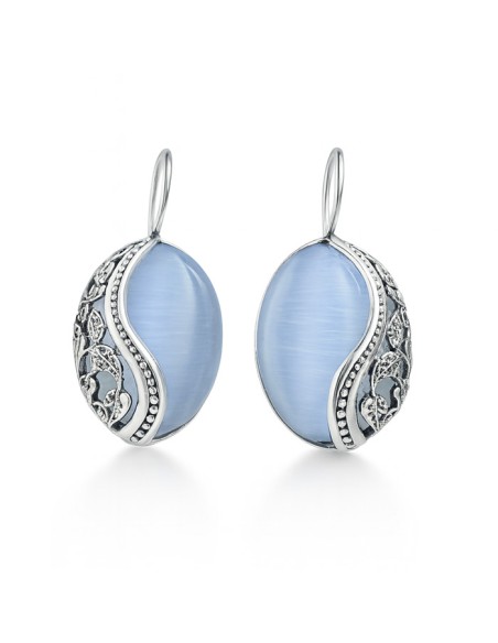 Sterling silver earrings with cat's eye K2 1716 | Polcarat Design