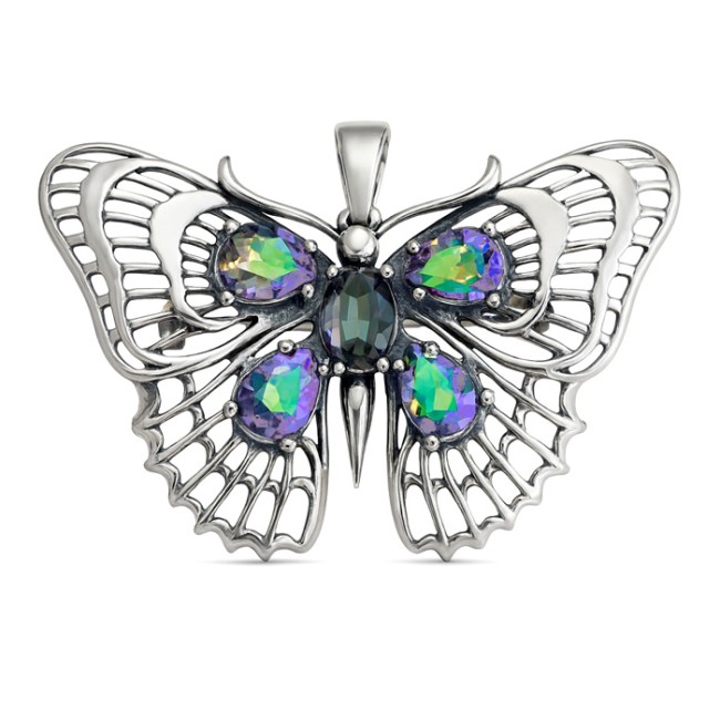 Sterling silver butterfly pendant brooch with crystals B 200