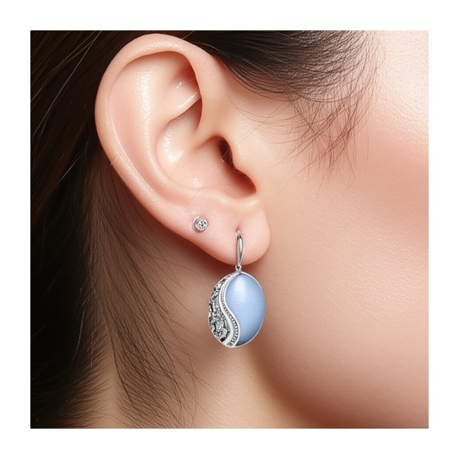 Sterling silver earrings with cat's eye K2 1716 | Polcarat Design