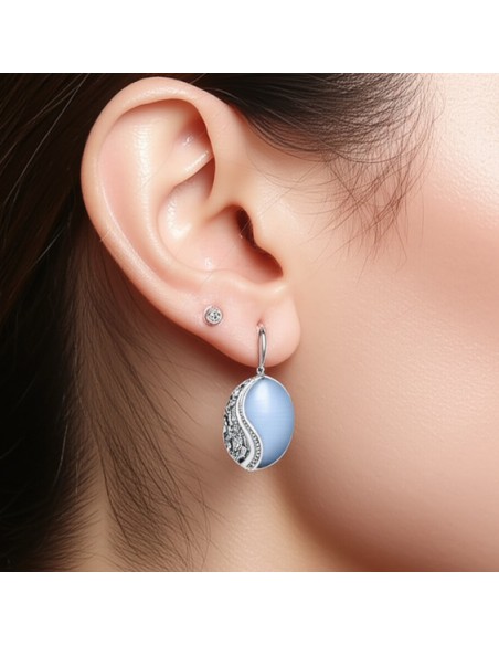 Ekskluzywne Kolczyki Srebrne z Kamieniem Kocie Oko K2 1716|Polcaratdesign.pl Biżuteria