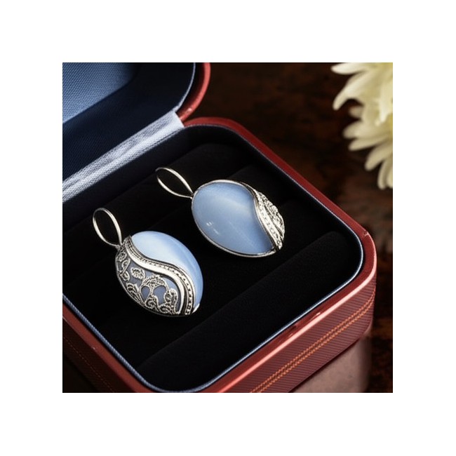 Sterling silver earrings with cat's eye K2 1716 | Polcarat Design