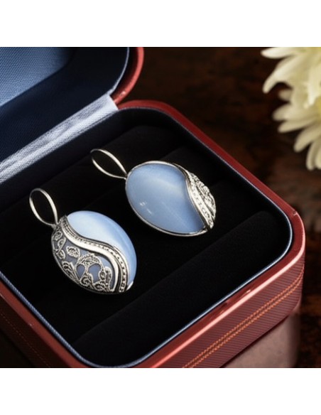 Sterling silver earrings with cat's eye K2 1716 | Polcarat Design