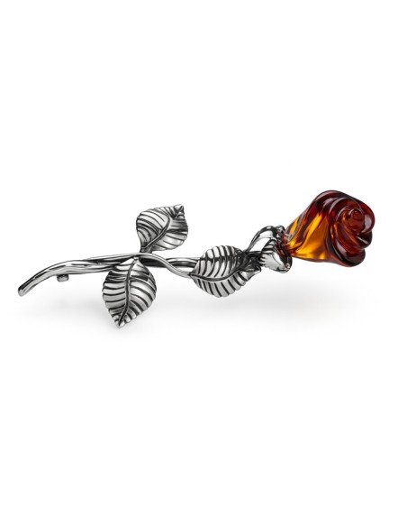 Silver brooch with amber Rose B 69 amber cognac Silver brooch with amber Rose B 69 amber cognac