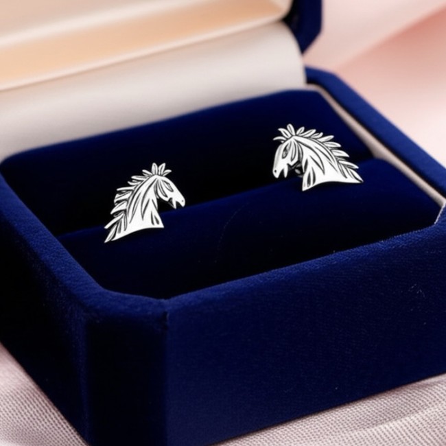 Oxidized sterling silver horse earrings K3 1785 | Polcarat Design