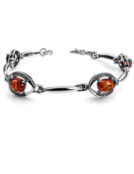 Bransoletka srebrna z bursztynami