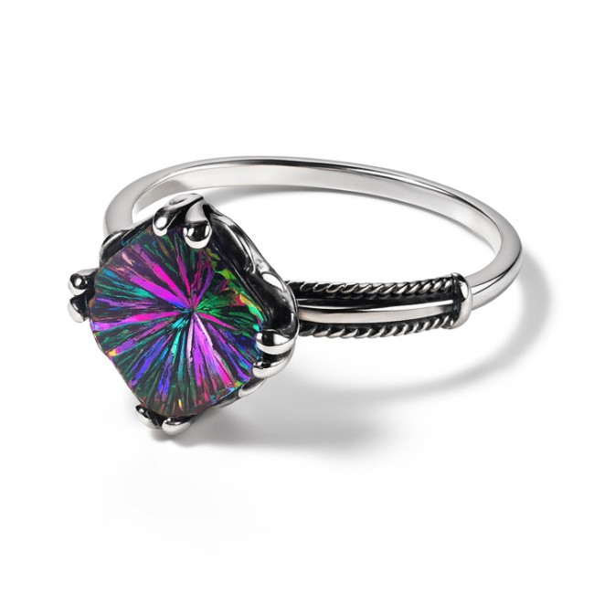 Sterling silver rhombus ring with crystal PK 2119 | Polcarat Design