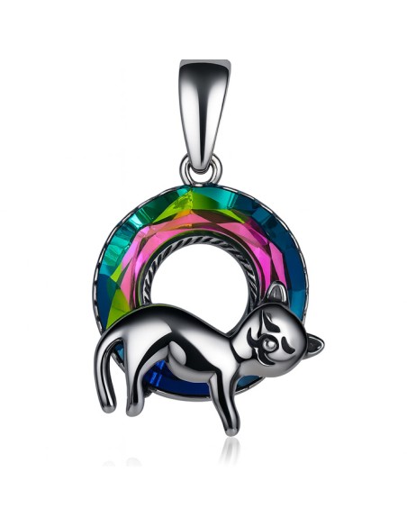 Silver CAT pendant with crystals W 1312 Silver CAT pendant with crystals W 1312