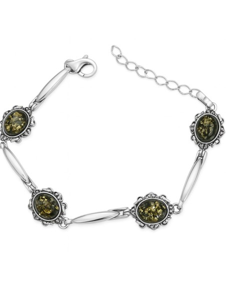 Srebrna bransoletka z bursztynami L 1661 bursztyn|Polcaratdesign.pl Biżuteria