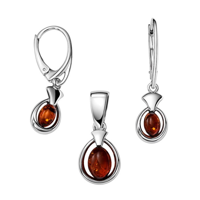 Sterling silver set with amber KPL 2063 | Polcarat Design