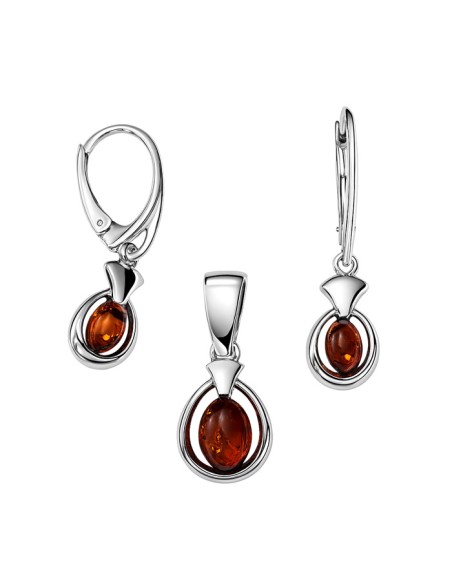 Komplet Srebrny z Bursztynami KPL 2063|Polcaratdesign.pl Biżuteria