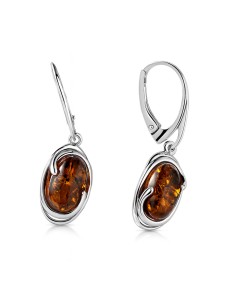Sterling silver earrings with cognac amber K 2140 | Polcarat Design