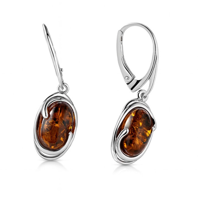 Sterling silver earrings with cognac amber K 2140 | Polcarat Design