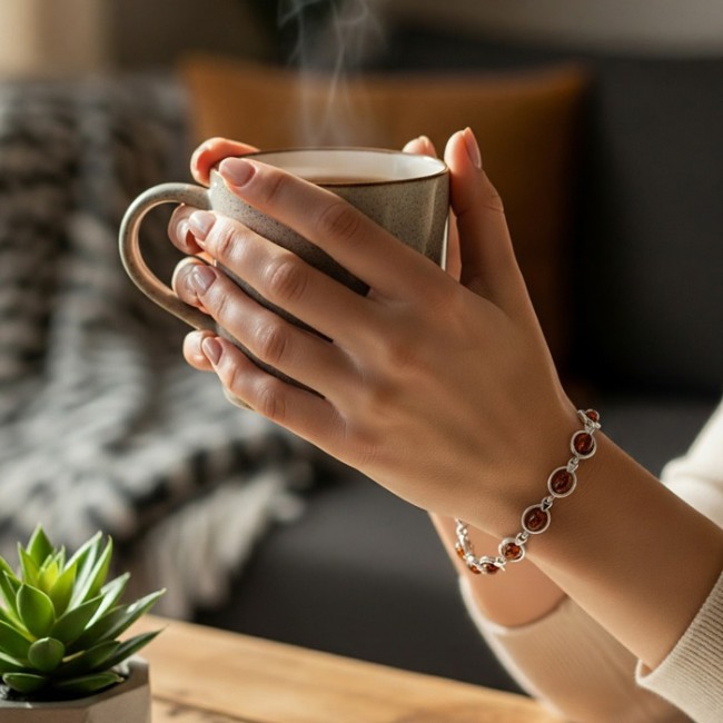 Sterling silver bracelet with amber L 2063 | Polcarat Design