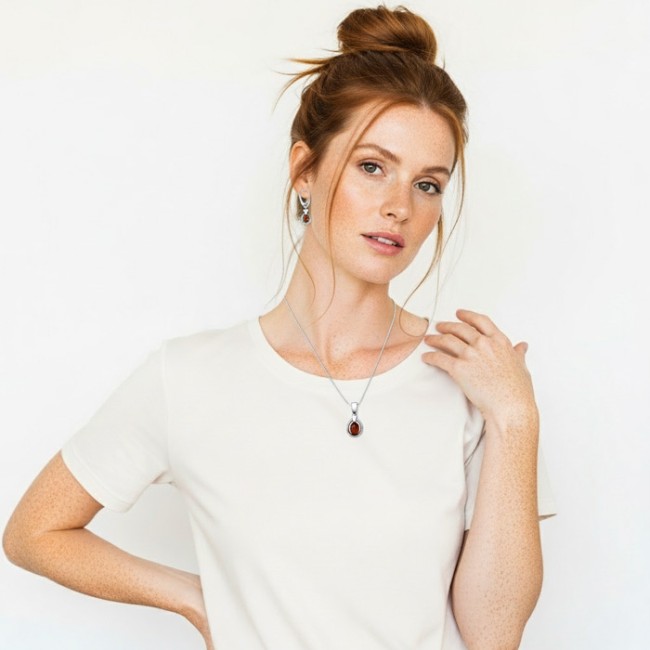 Komplet Srebrny z Bursztynami KPL 2063|Polcaratdesign.pl Biżuteria