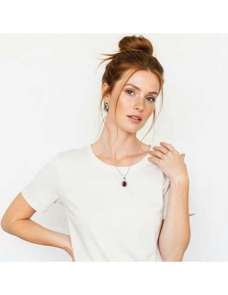 Komplet Srebrny z Bursztynami KPL 2063|Polcaratdesign.pl Biżuteria