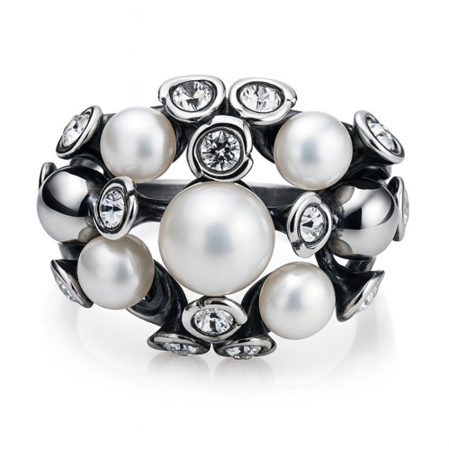Srebrny pierścionek z perłą i krysztalami Swarovski PK 1921|Polcaratdesign.pl Biżuteria