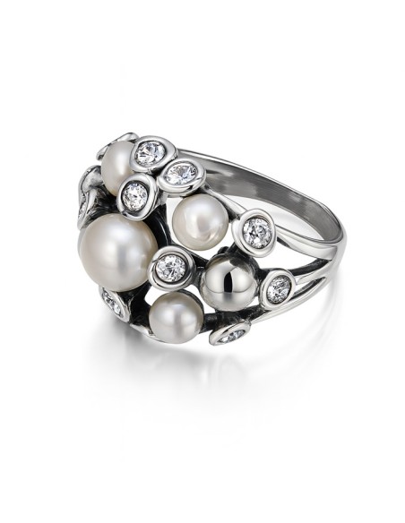 Silver ring with pearl and Swarovski crystals PK 1921