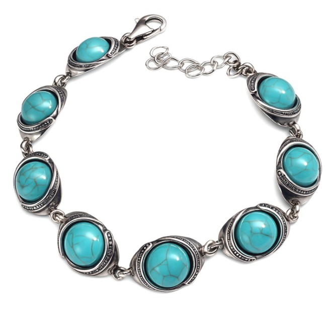 Bransoletka z turkusem oksydowana srebro L 1805 turkus|Polcaratdesign.pl Biżuteria