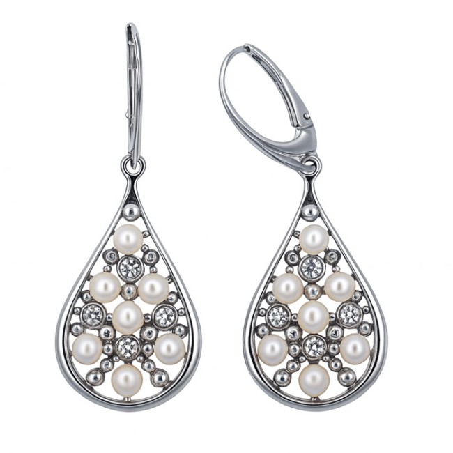 Sterling silver earrings with pearls and crystals K 1959