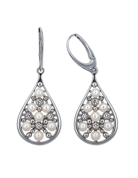 copy of Silver earrings with pearls and Swarovski crystals K3 1959