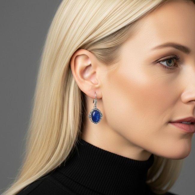 Silver earrings with Lapis Lazuli. The largest selection of jewelry with natural stones at Polcarat Design.