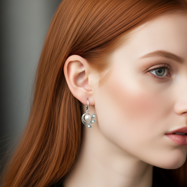 Srebrne oksydowane kolczyki z perłą i kryształami Swarovski K 1906|Polcaratdesign.pl Biżuteria