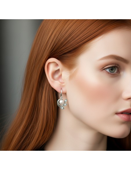 Swarovski K 1906 Mother of Pearl and Crystal Silver Oxidized Earrings