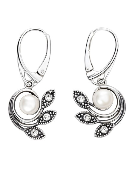 Srebrne oksydowane kolczyki z perłą i kryształami Swarovski K 1906