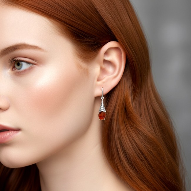 Silver earrings with amber KA 034 Polcarat Design