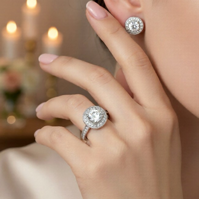 Rhodium-plated Silver ring with cubic zirconia PK 1889