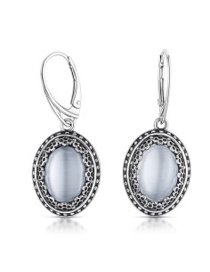 Silver oxidized earrings with Cat's Eye stone K 2023