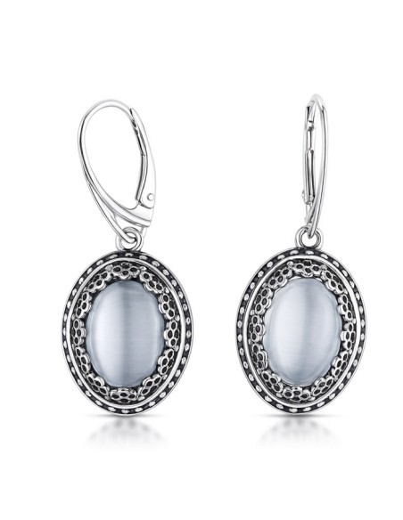 Silver oxidized earrings with Cat's Eye stone K 2023