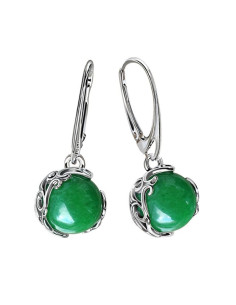 Large sterling silver earrings with green agate K2 2135 2