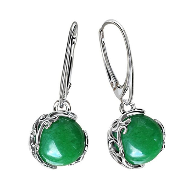Large sterling silver earrings with green agate K2 2135