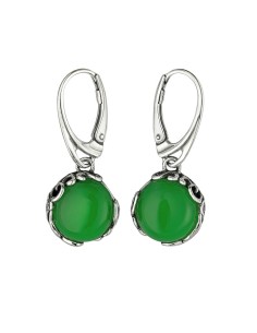 Large sterling silver earrings with green agate K2 2135