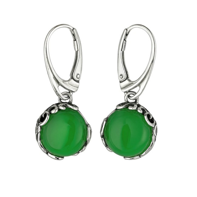 Large sterling silver earrings with green agate K2 2135