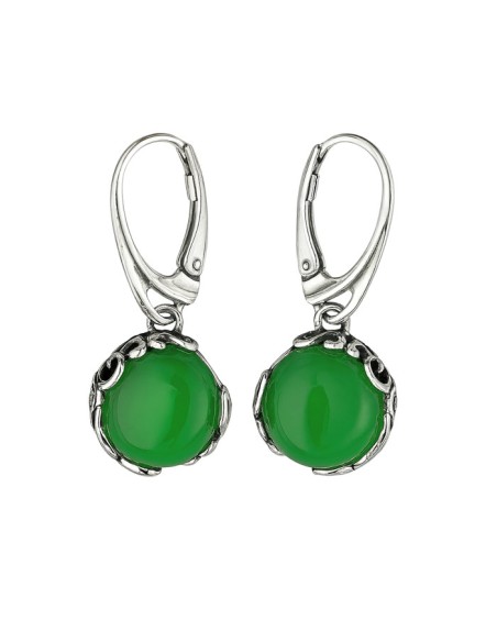 Large sterling silver earrings with green agate K2 2135